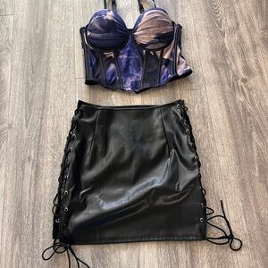 Blue Tie-Dye Mesh Corset Top (Size Small)